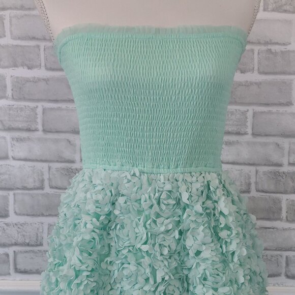 Storia Strapless Smocked Floral Midi Dress Mint Green Romantic Fairycore NEW M - Picture 3 of 9